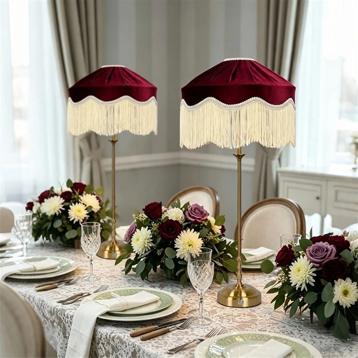 Burgundy Red Tassel Lampshade For Table Lamp factory
