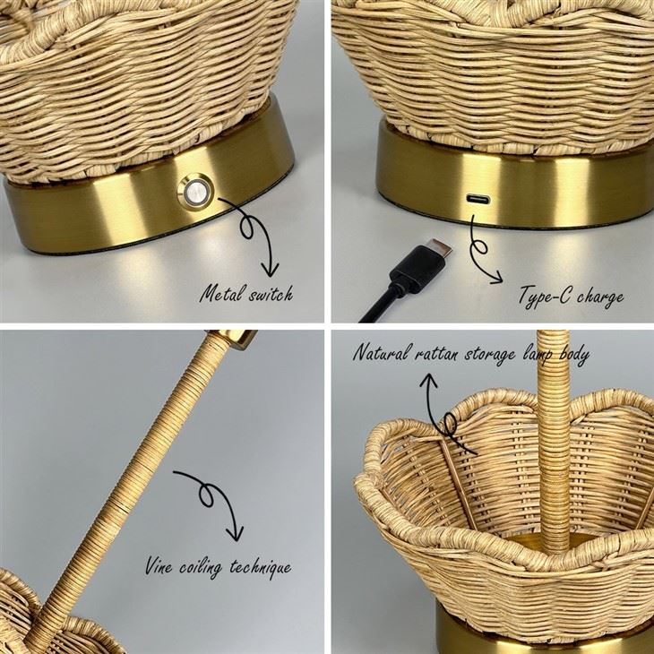 Natural Rattan Rechargeable Led Cordless Table Lamp high quality