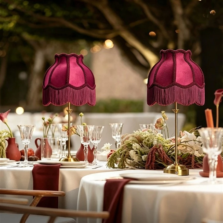 Rechargeable Cordless Burgundy Fabric Wedding Lamps factory