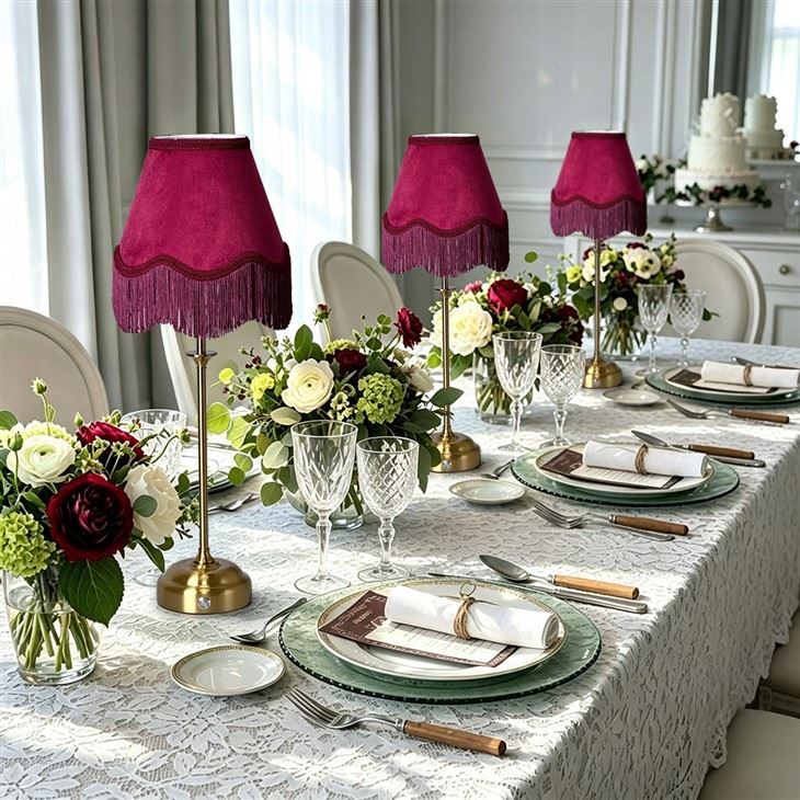 Rechargeable Cordless Burgundy Fabric Wedding Lamps