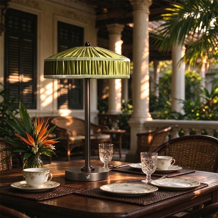 Rechargeable Table Light Green Fabric Shade