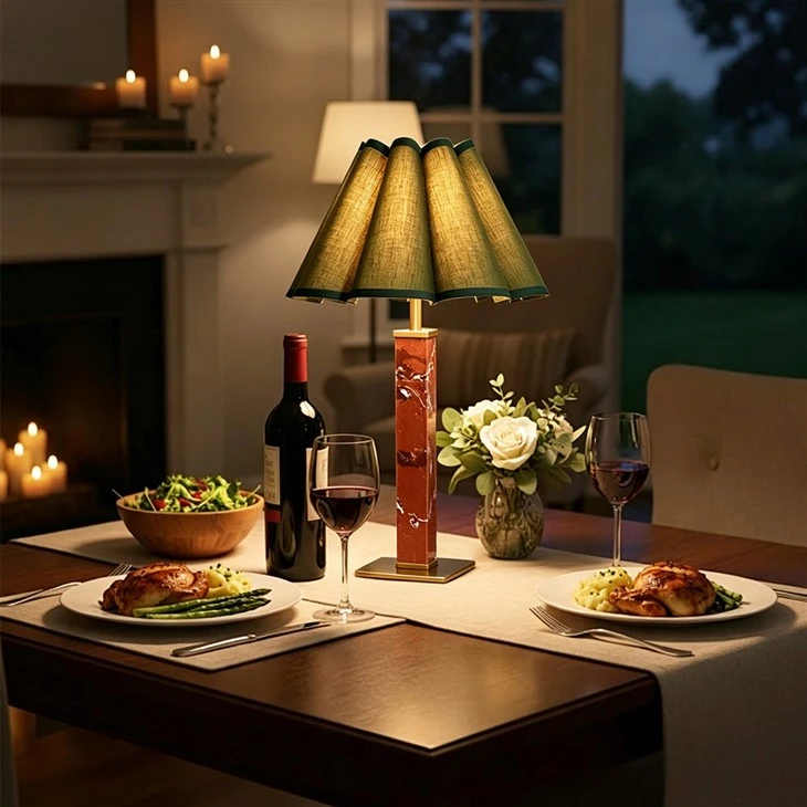 Red Marble Rechargeable Battery Table Lamp